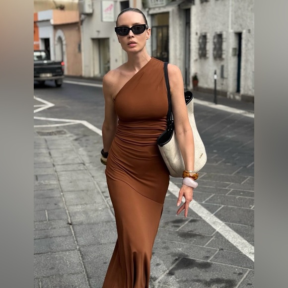 Zara NWT Asymmetrical Sleeveless Maxi Ruched Bodycon Contoured Fishtail Dress - Picture 13 of 16